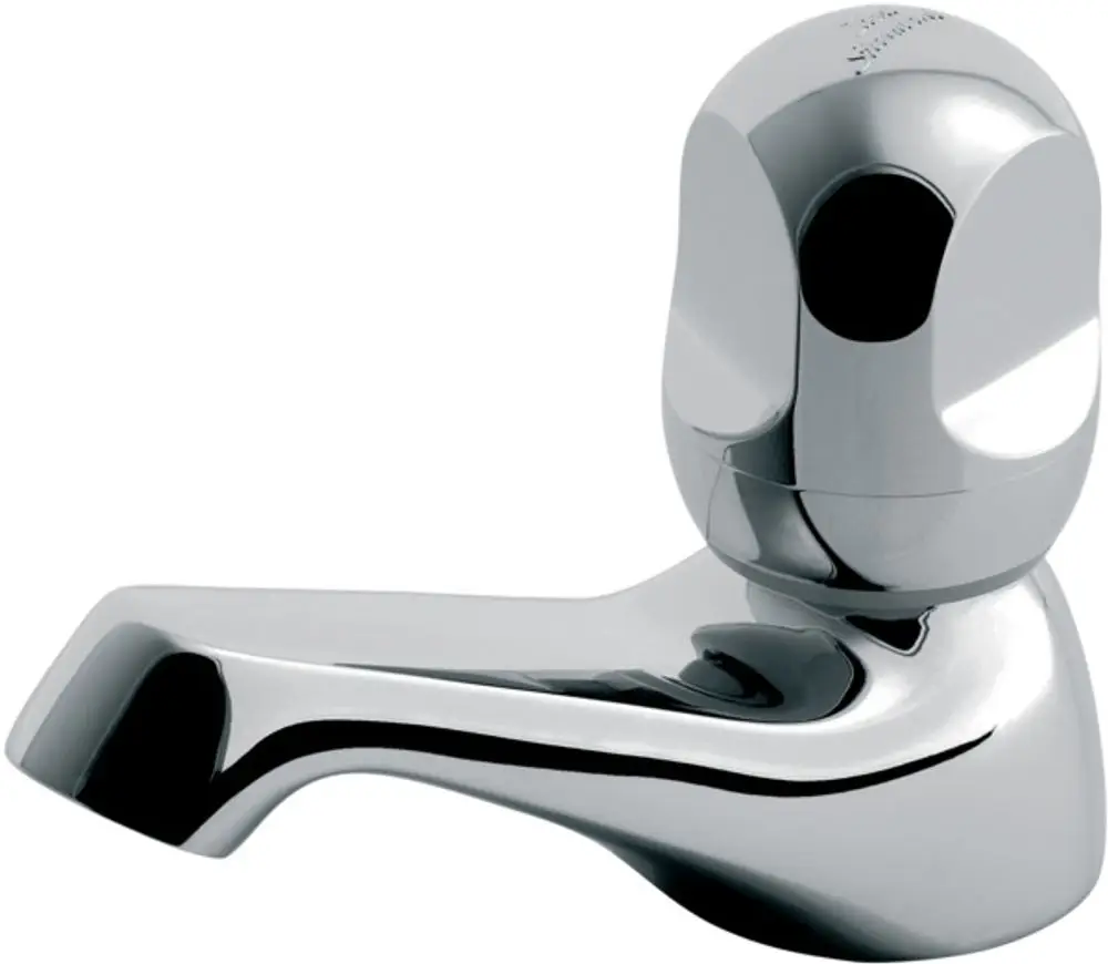Chromfarbener Wasserhahn mit eleganter Form, hergestellt von Ideal Standard. Der Hahn hat eine abgerundete Oberseite und ein geschwungenes Ventilgehäuse.
